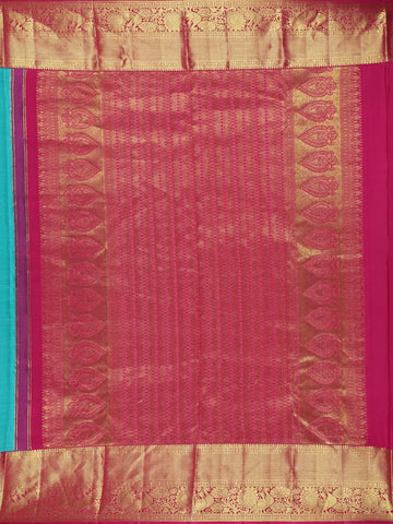 Sky Blue Floral Woven Pure Kanchipuram Silk Saree - Diadem