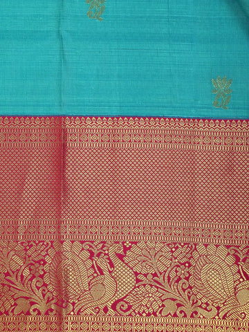 Sky Blue Floral Woven Pure Kanchipuram Silk Saree - Diadem