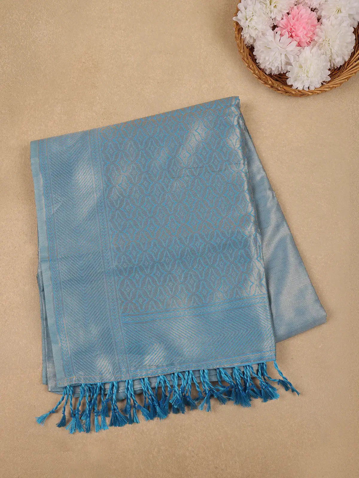 Sky Blue Ikat Design Soft Silk Saree - Diadem