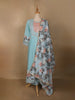 Sky Blue Mirror Work Cotton Salwar Suit Set with Floral Printed Dupatta - Diadem