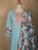 Sky Blue Mirror Work Cotton Salwar Suit Set with Floral Printed Dupatta - Diadem