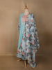 Sky Blue Mirror Work Cotton Salwar Suit Set with Floral Printed Dupatta - Diadem