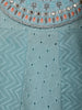 Sky Blue Mirror Work Cotton Salwar Suit Set with Floral Printed Dupatta - Diadem