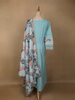 Sky Blue Mirror Work Cotton Salwar Suit Set with Floral Printed Dupatta - Diadem