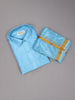 Sky Blue Plain Semi Silk Full-Sleeve Shirt with Matching Dhoti Set - Diadem