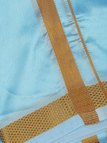 Sky Blue Plain Semi Silk Full-Sleeve Shirt with Matching Dhoti Set - Diadem