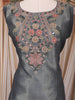 Slate Blue Floral Embroidered Design Tissue Silk Palazzo Suit with Printed Dupatta