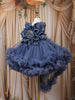 Slate Blue Floral Layered Design Net Ruffle Frock