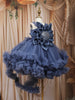 Slate Blue Floral Layered Design Net Ruffle Frock