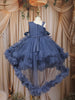 Slate Blue Floral Layered Design Net Ruffle Frock