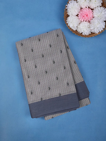 Slate Grey Paislay Design Cotton Saree - Diadem