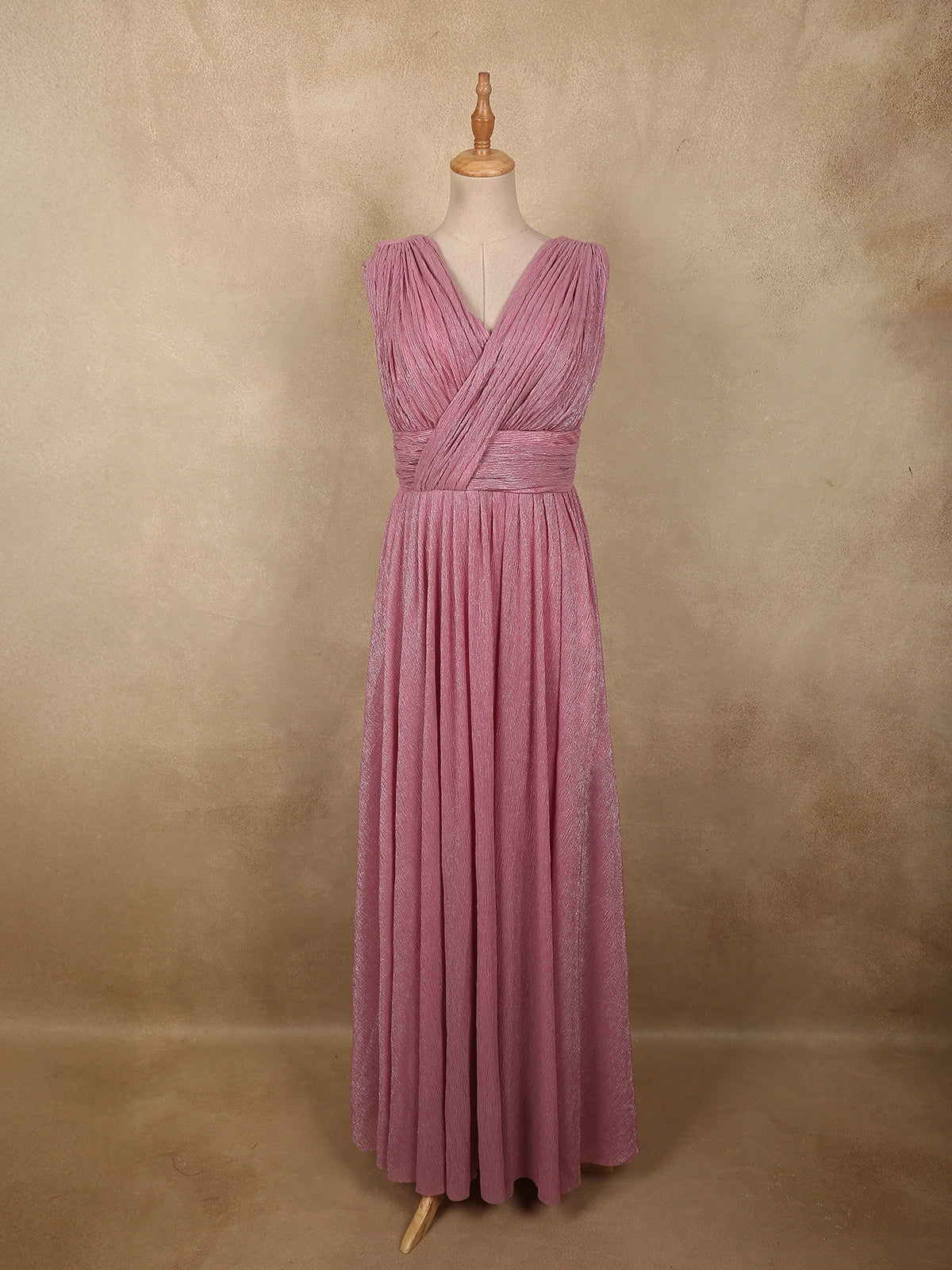 Soft Dusty Rose Pink Solid Design Shimmer Glitter Party Wear Gown | Diadem Soft Dusty Rose Pink Solid Design Shimmer Glitter Party Wear Gown | Diadem