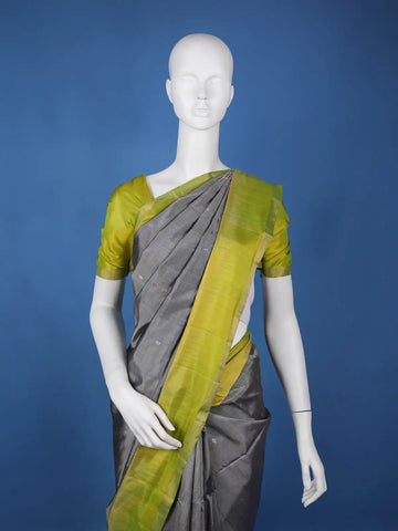 Steel Grey Diamond motifs Zari Woven Soft Silk Saree - Diadem