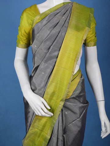 Steel Grey Diamond motifs Zari Woven Soft Silk Saree - Diadem