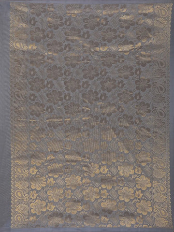 Steel Grey Floral Design Zari Woven Soft Silk Saree - Diadem