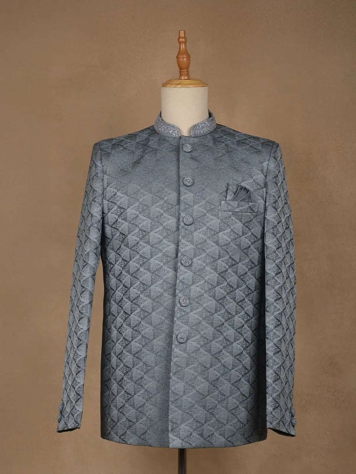 Steel Blue Geometric Design Men's Suit - Diadem