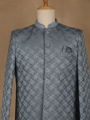 Steel Blue Geometric Design Men's Suit - Diadem