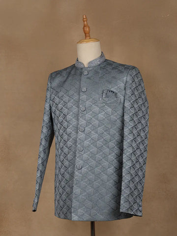 Steel Blue Geometric Design Men's Suit - Diadem