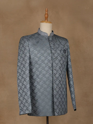 Steel Blue Geometric Design Men's Suit - Diadem