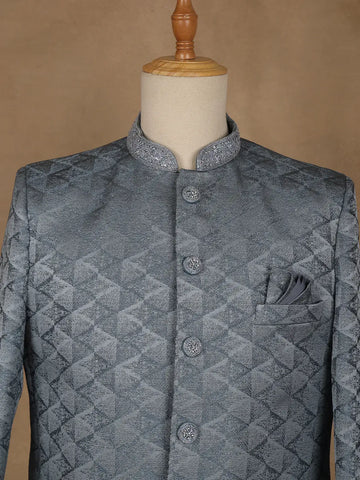 Steel Blue Geometric Design Men's Suit - Diadem