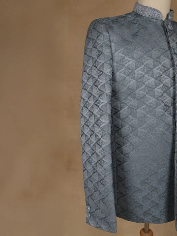 Steel Blue Geometric Design Men's Suit - Diadem