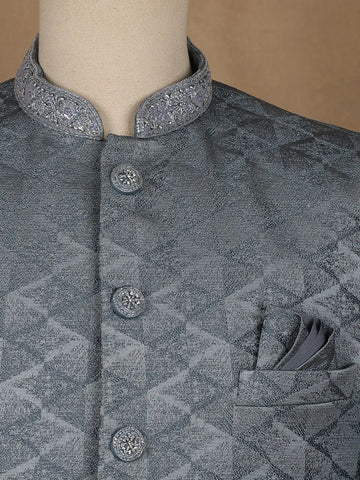 Steel Blue Geometric Design Men's Suit - Diadem