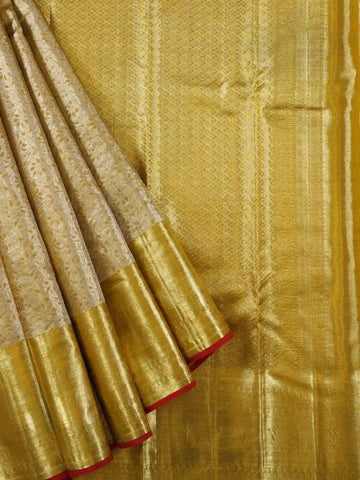 Gold Pure Kanchipuram Bridal Korvai Silk Saree with Zari Flower Motifs & Design Border - Diadem