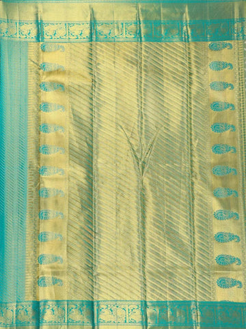 Teal Green Pure Kanchipuram Bridal Silk Saree with Floral Motif & Zari Border - Diadem
