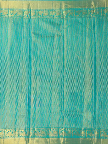 Teal Green Pure Kanchipuram Bridal Silk Saree with Floral Motif & Zari Border - Diadem