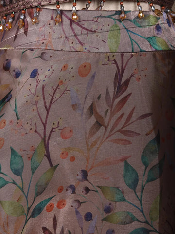 Taupe Grey Floral Design Organza Lehenga - Diadem