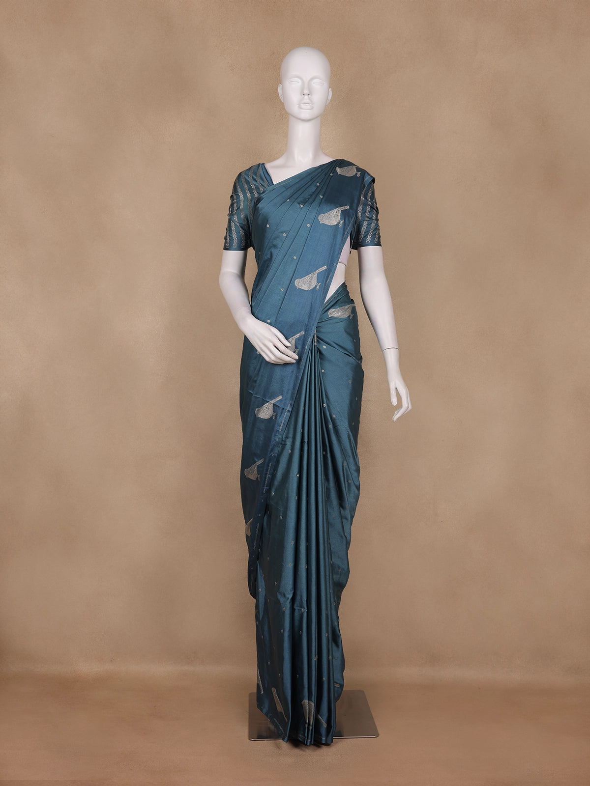 Teal Blue Butta Woven Design Banarasi Silk Saree