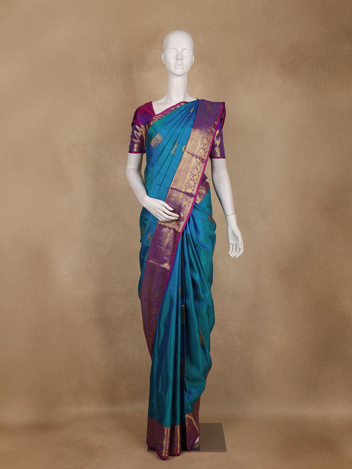 Teal Blue Butta Woven Design Pure Kanchipuram Silk Saree