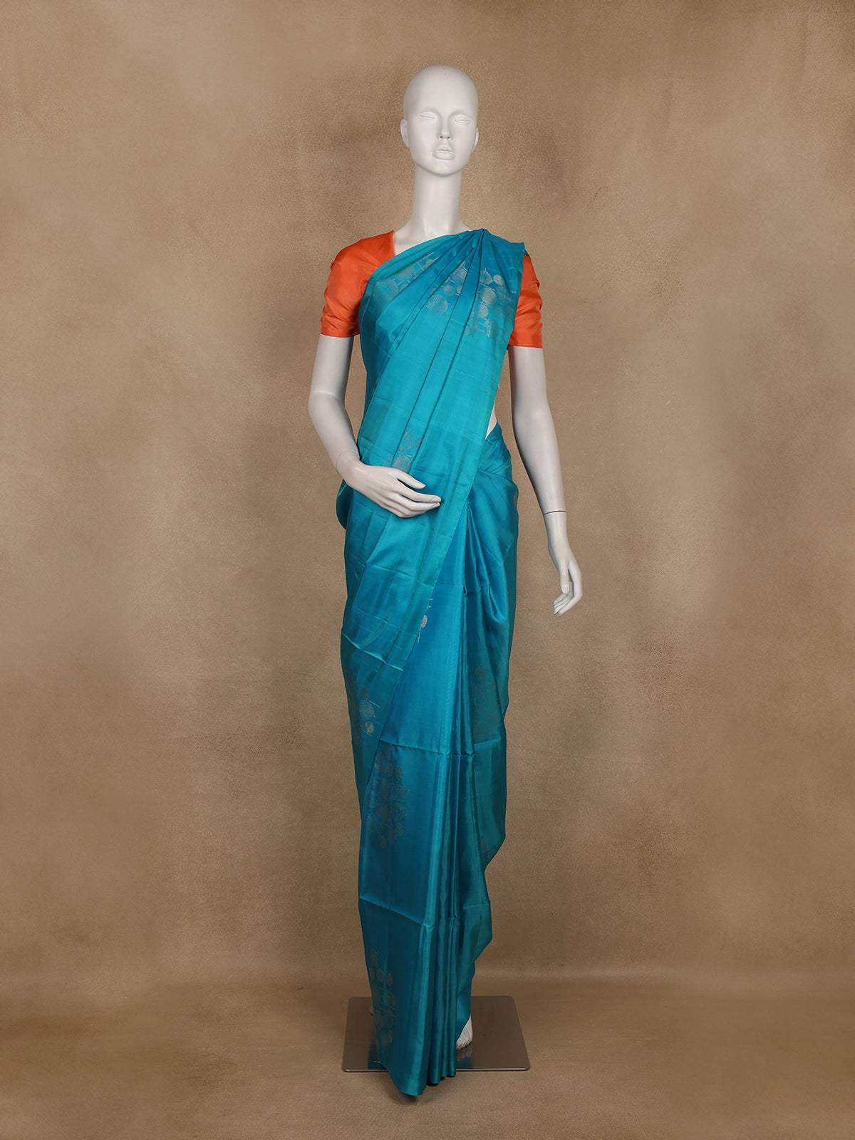 Teal Blue Butta Woven Soft Silk Saree
