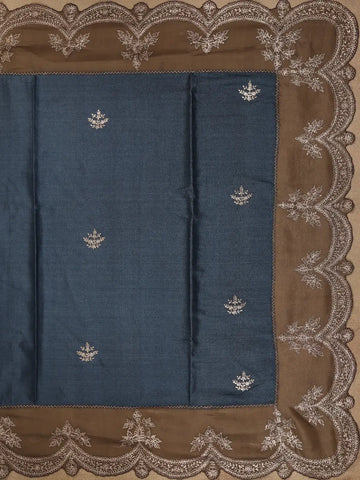 Teal Blue Floral Butta Design Pure Tussar Silk Saree - Diadem