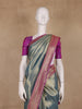Teal Blue Floral Design Banarasi Silk Saree - Diadem