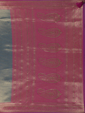 Teal Blue Floral Design Banarasi Silk Saree - Diadem