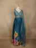 Teal Blue Floral Embroidered Design Chiffon Lehenga