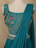 Teal Blue Floral Embroidered Design Chiffon Lehenga