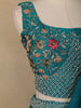Teal Blue Floral Embroidered Design Chiffon Lehenga