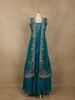 Teal Blue Floral Embroidered Design Chiffon Lehenga