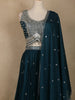 Teal Blue Floral Embroidered Design Georgette Lehenga