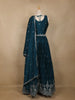 Teal Blue Floral Embroidered Design Georgette Lehenga