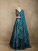 Teal Blue Floral Embroidered Design Organza Lehenga
