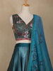 Teal Blue Floral Embroidered Design Organza Lehenga