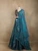Teal Blue Floral Embroidered Design Organza Lehenga