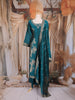 Teal Blue Floral Embroidered Design Tussar Palazzo Suit