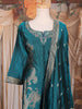 Teal Blue Floral Embroidered Design Tussar Palazzo Suit