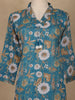 Teal Blue Floral Printed Cotton Salwar Suit With Dupatta - Diadem