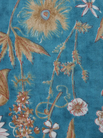 Teal Blue Floral Printed Cotton Salwar Suit With Dupatta - Diadem