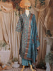 Teal Blue Floral Printed Design Cotton Straight Cut Salwar Suit